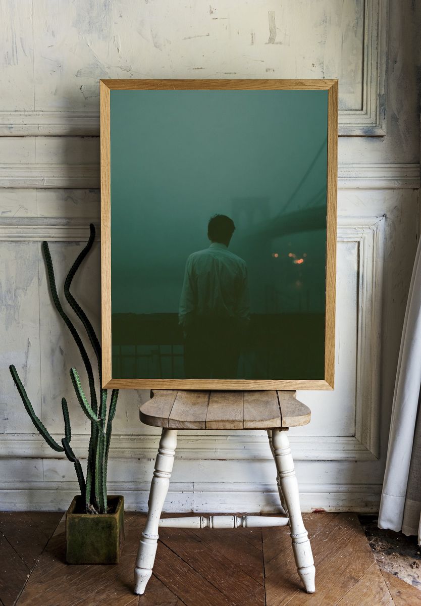 Misty Bridge Silhouette Photography Poster. room preview