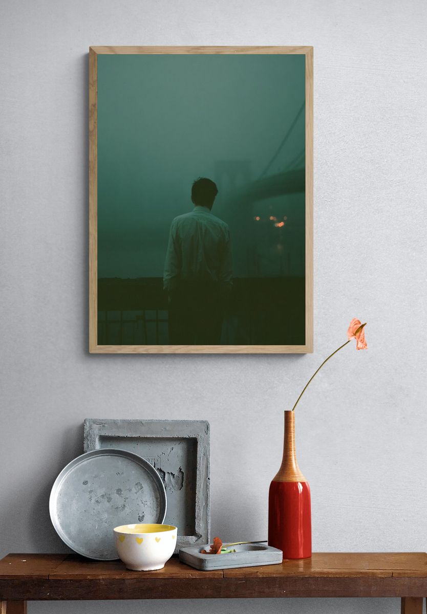 Misty Bridge Silhouette Photography Poster. — room view 3