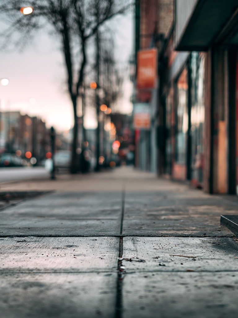 Urban Sidewalk at Dusk Photography Poster. poster detail