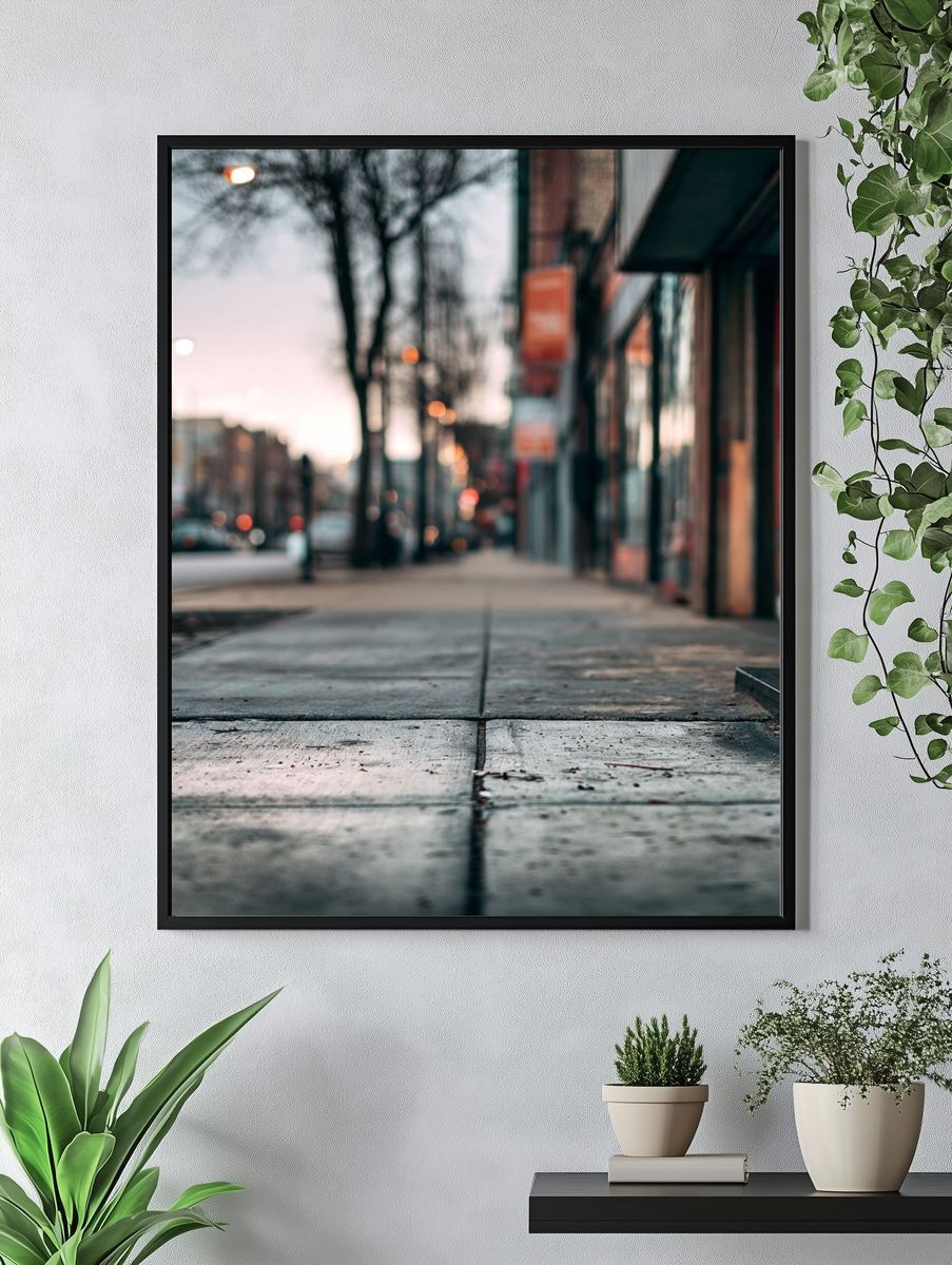 Urban Sidewalk at Dusk Photography Poster. — room view 4