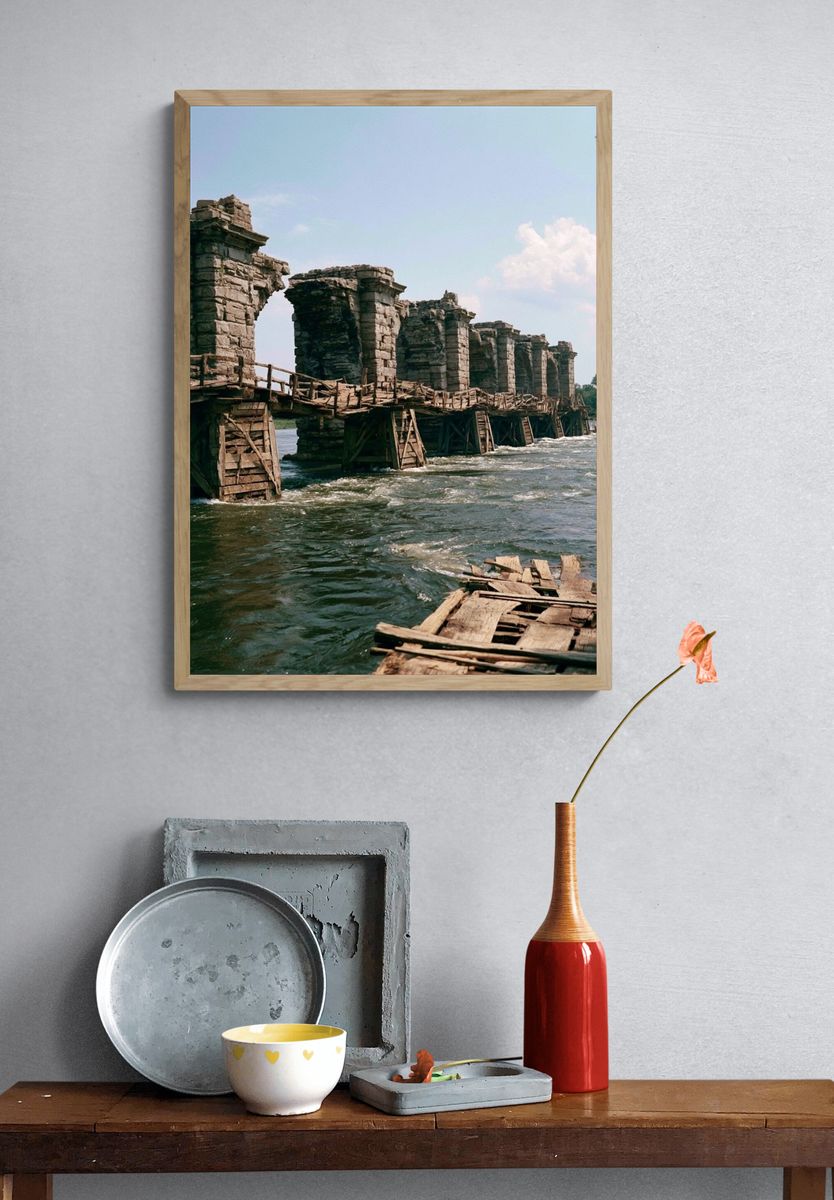 Stone Bridge Ruins Photography Poster. — room view 3