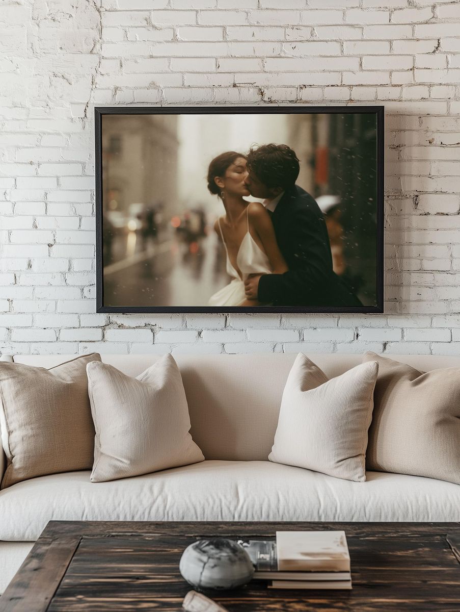 Rainy City Kiss Photography Poster. — room view 1