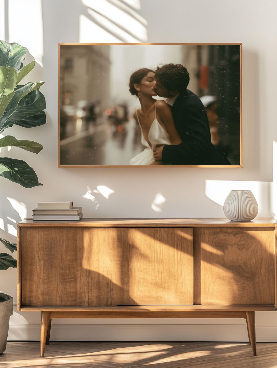 Rainy City Kiss Photography Poster. — room view 3
