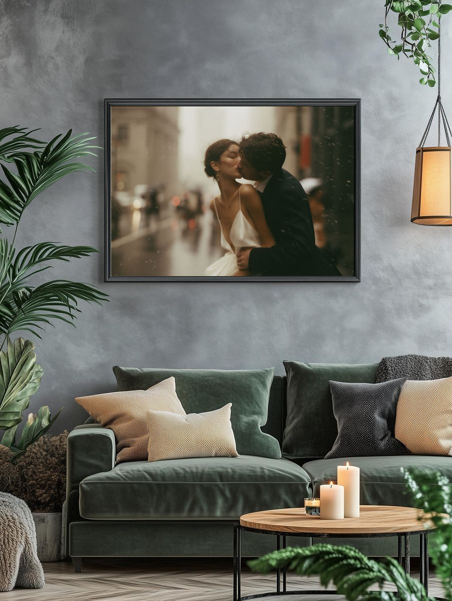 Rainy City Kiss Photography Poster. — room view 4
