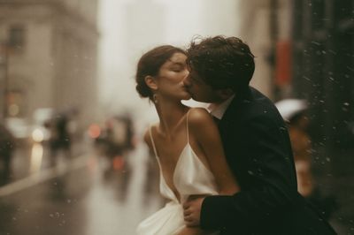 Rainy City Kiss Photography Poster. poster