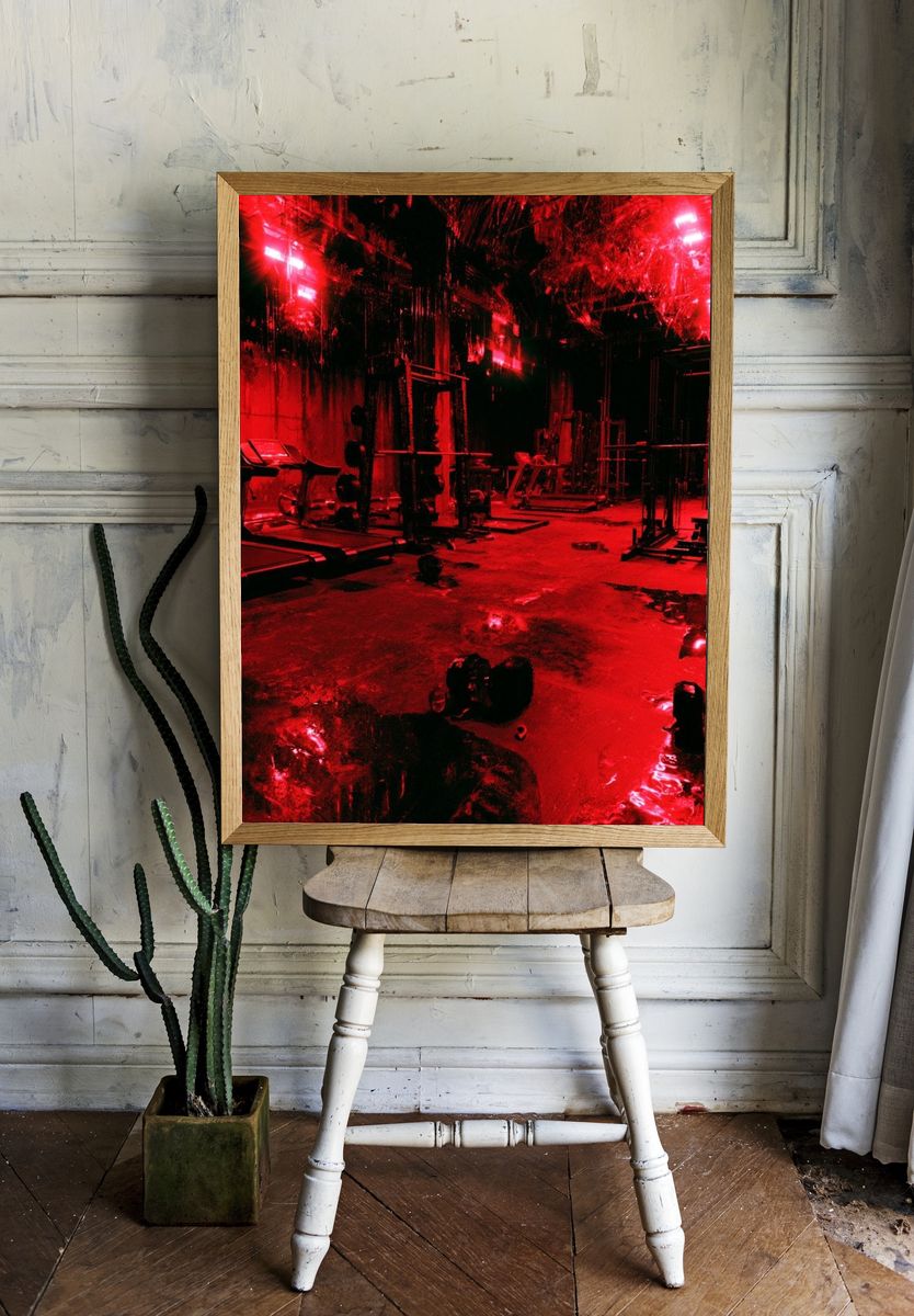 Neon Red Gym Interior Poster. room preview