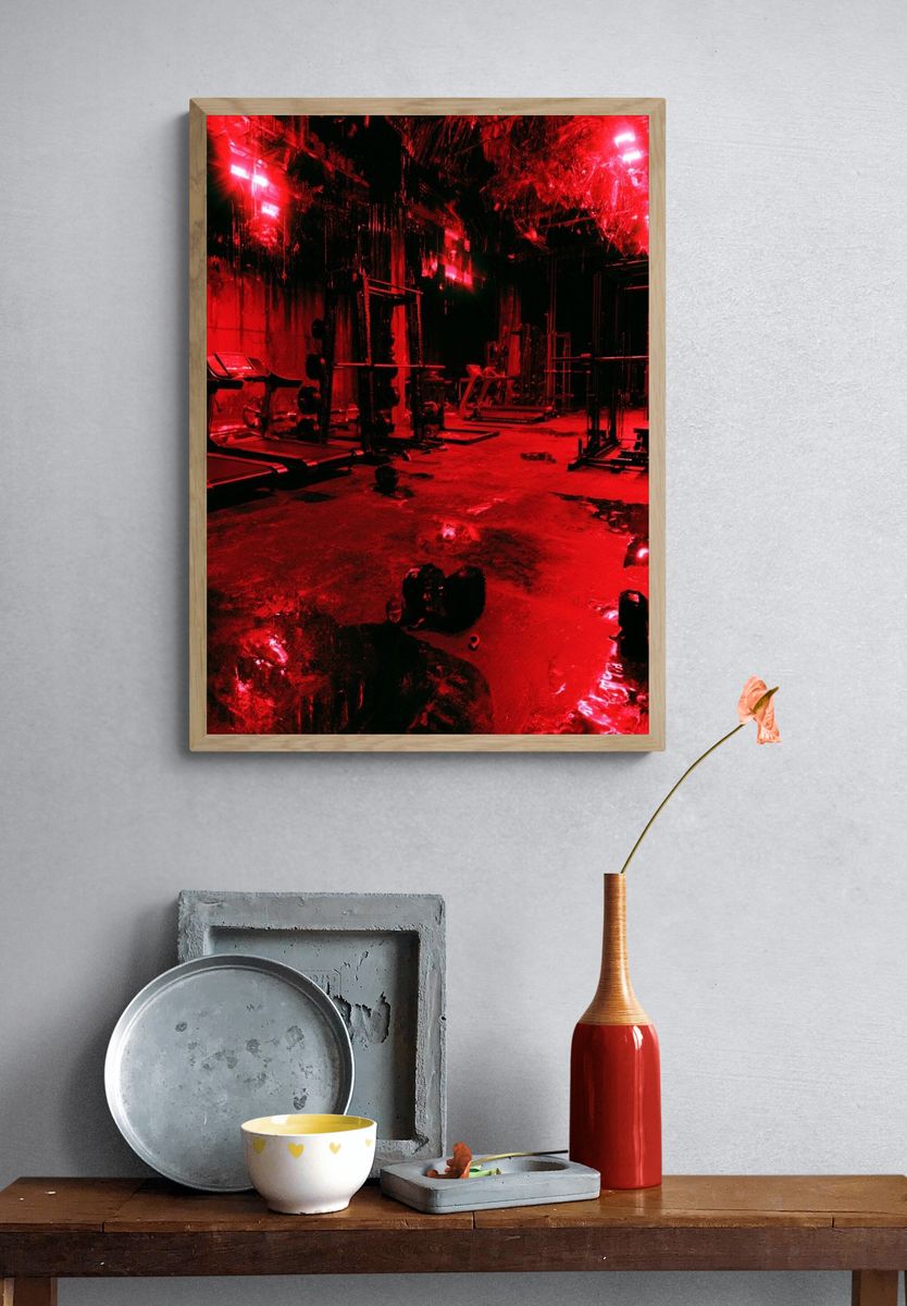 Neon Red Gym Interior Poster. — room view 3