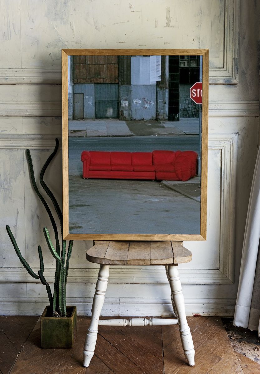 Red Sofa Street Scene Poster. room preview