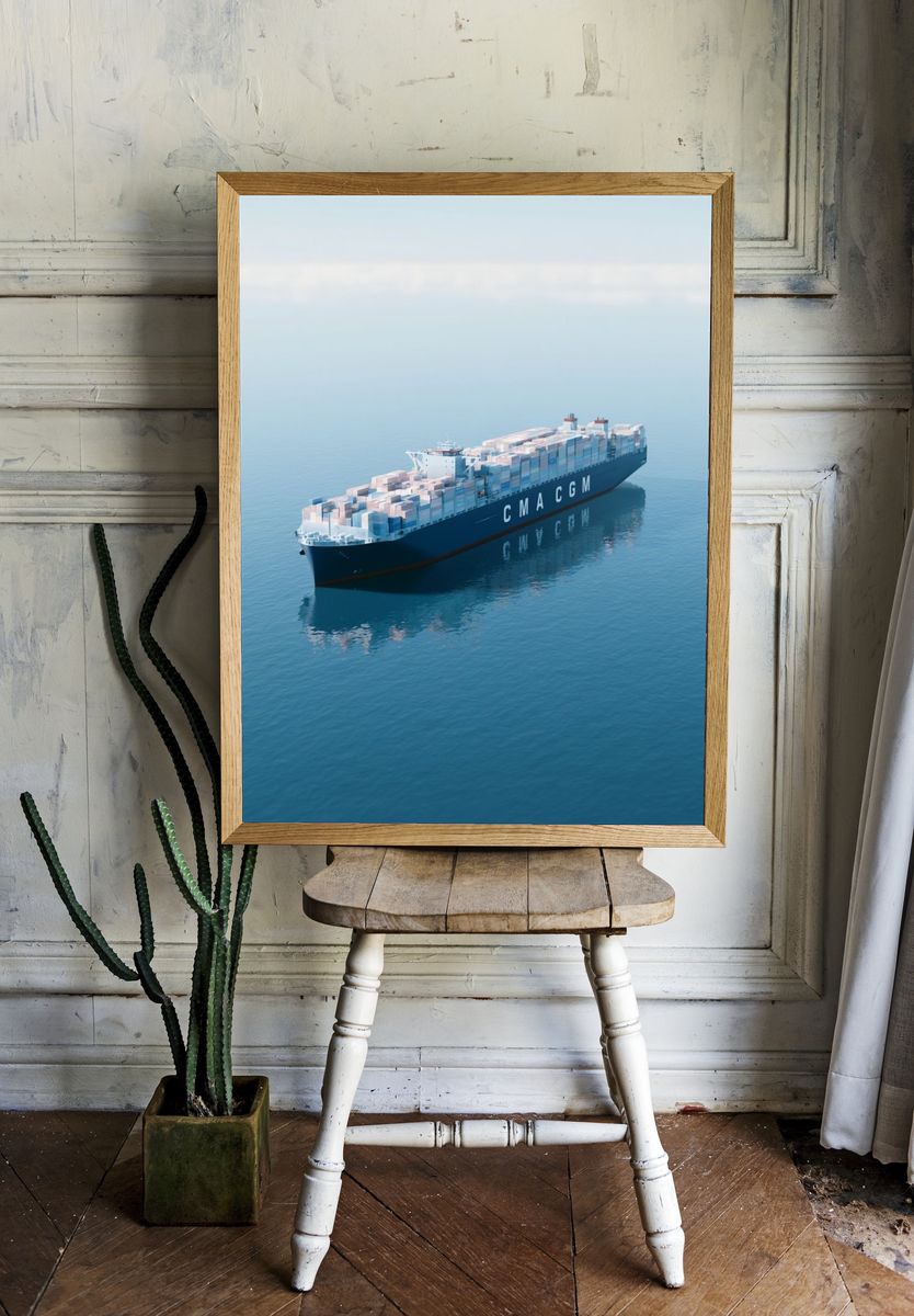 Container Ship at Sea Photography Poster. room preview