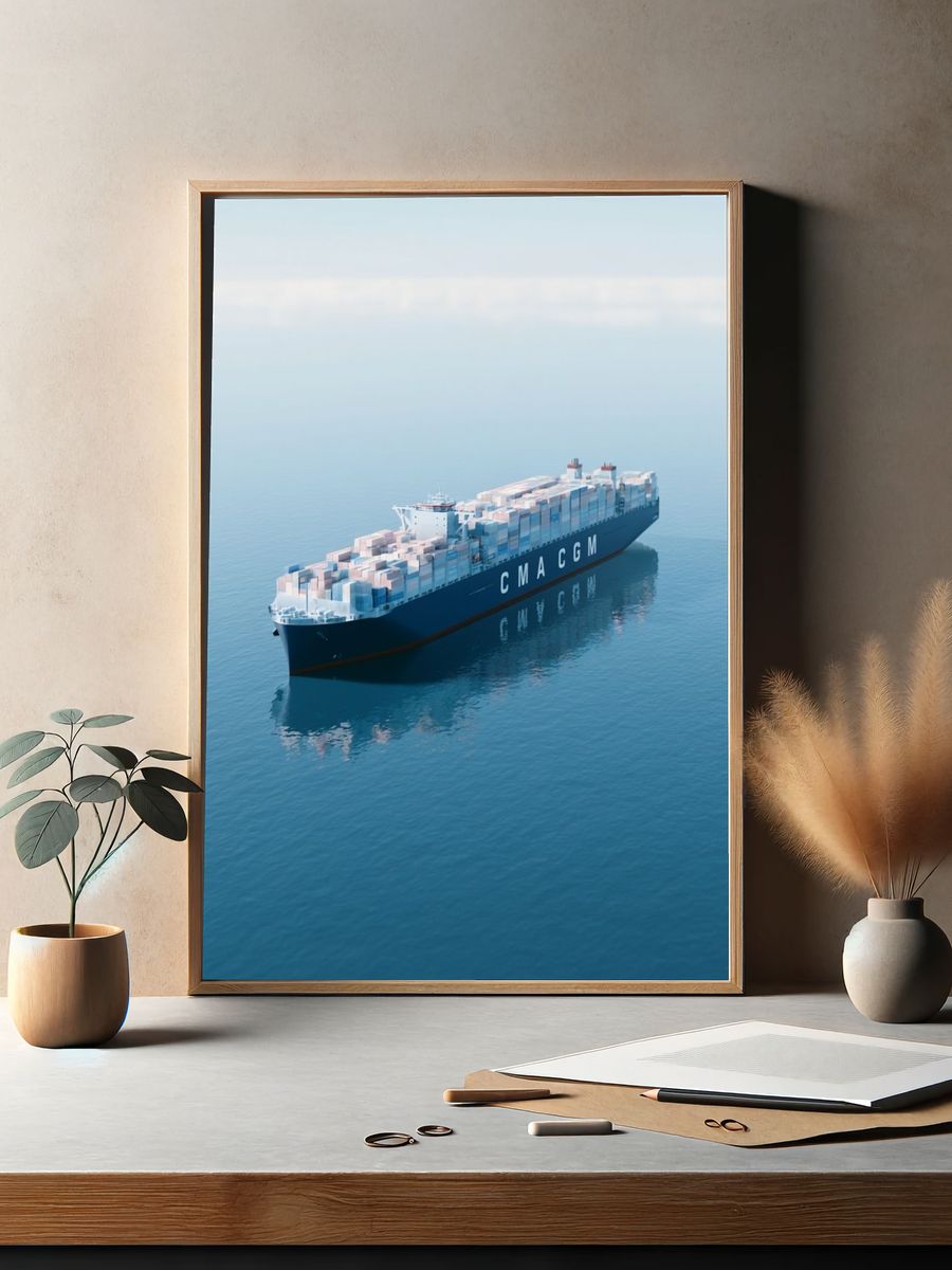 Container Ship at Sea Photography Poster. — room view 2