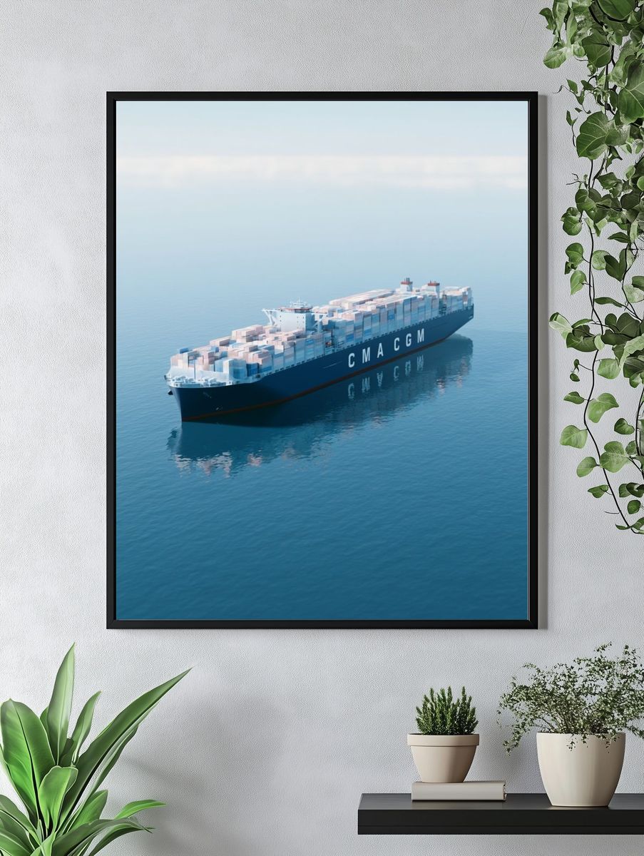 Container Ship at Sea Photography Poster. — room view 4