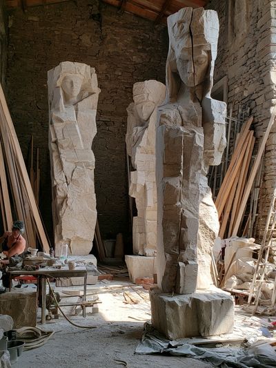 Stone Sculptor Workshop Photography Poster. poster print