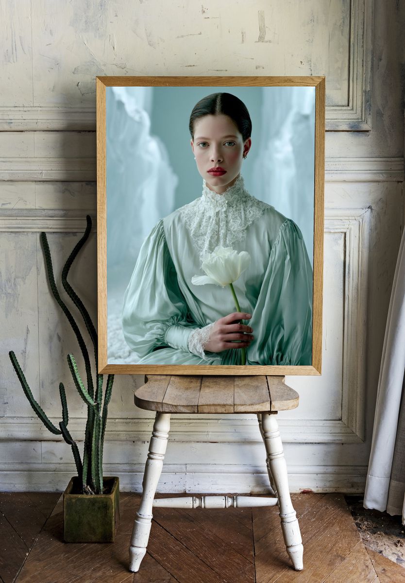 Victorian Portrait with White Tulip Poster. room preview