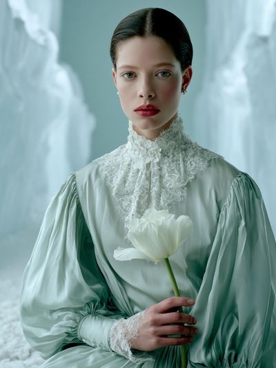 Victorian Portrait with White Tulip Poster.