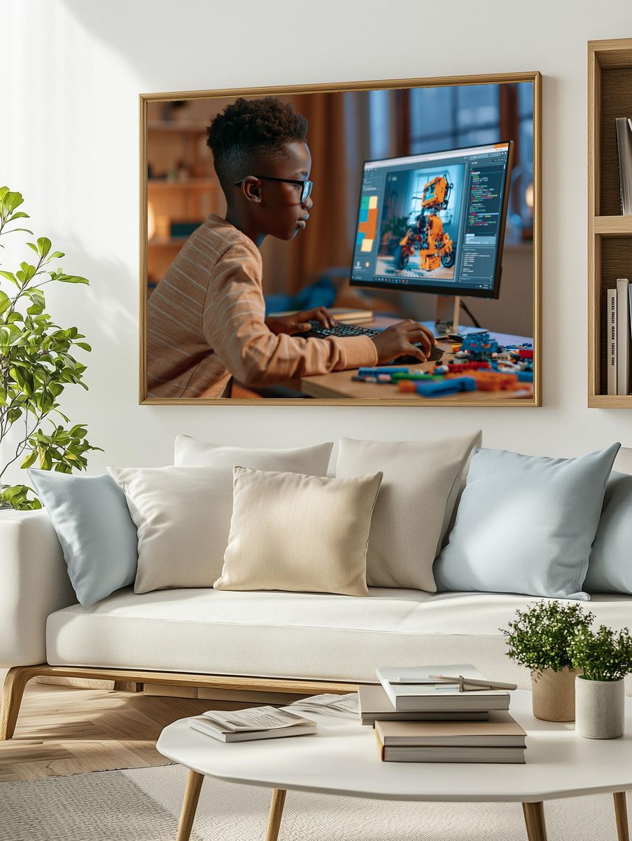Young Coder at Work Photography Poster. — room view 2