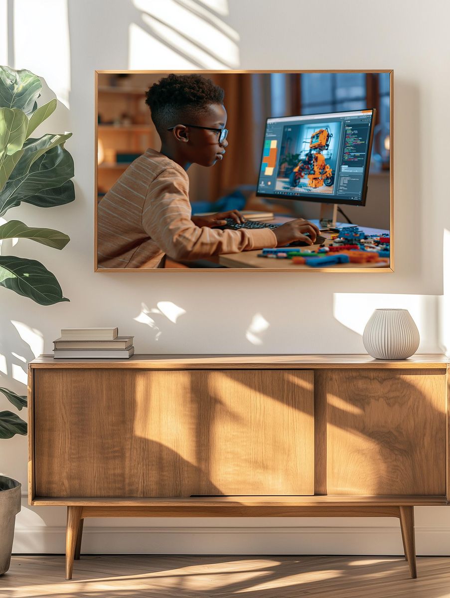 Young Coder at Work Photography Poster. — room view 3