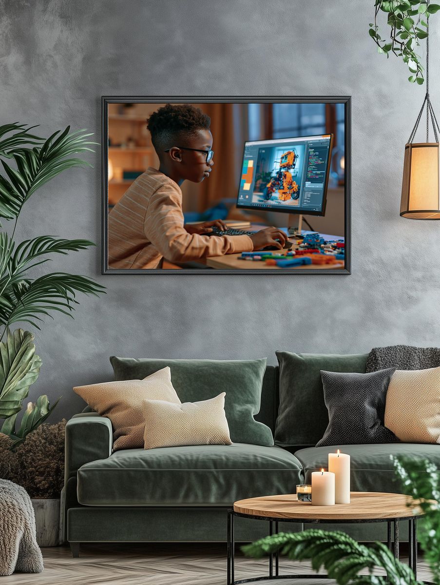 Young Coder at Work Photography Poster. — room view 4