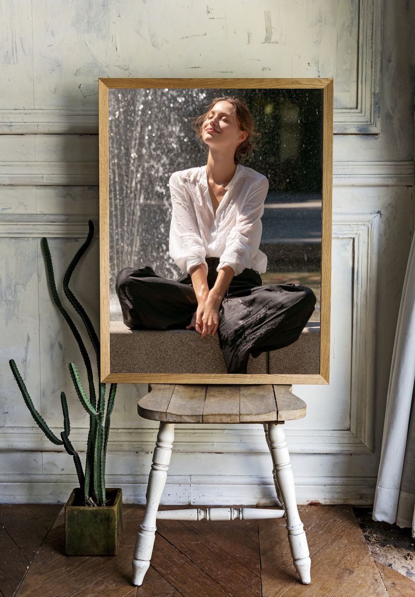 Meditative Fountain Portrait Print. room preview
