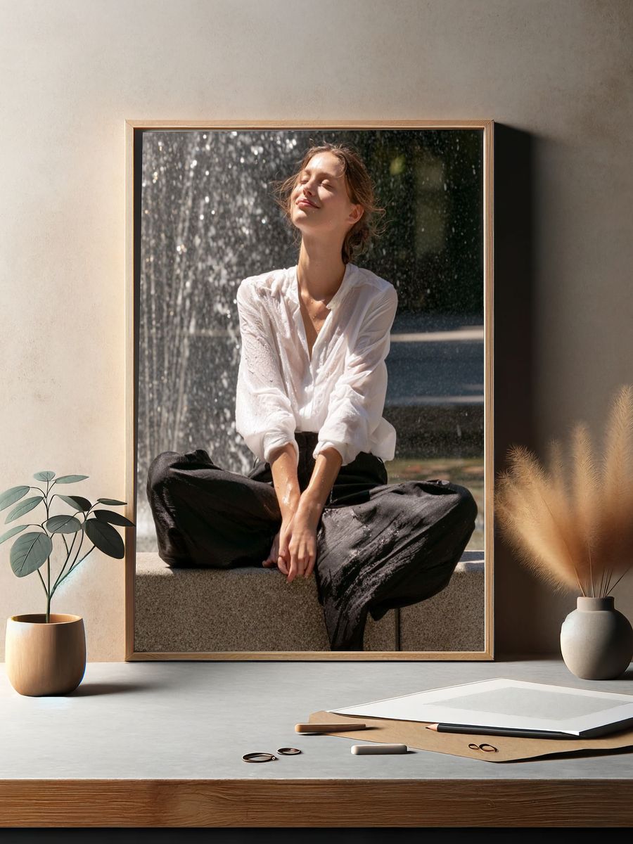 Meditative Fountain Portrait Print. — room view 2