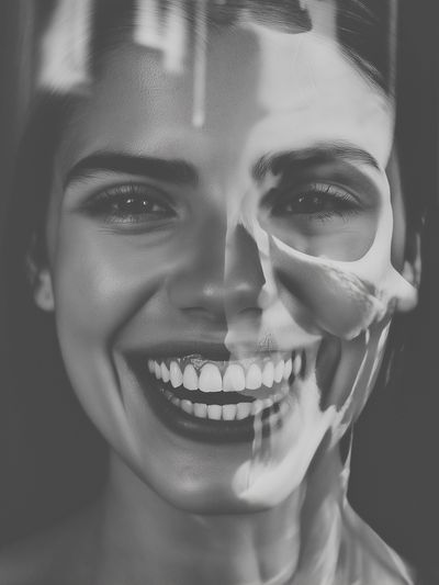 Smiling Woman Black-White Portrait Poster.