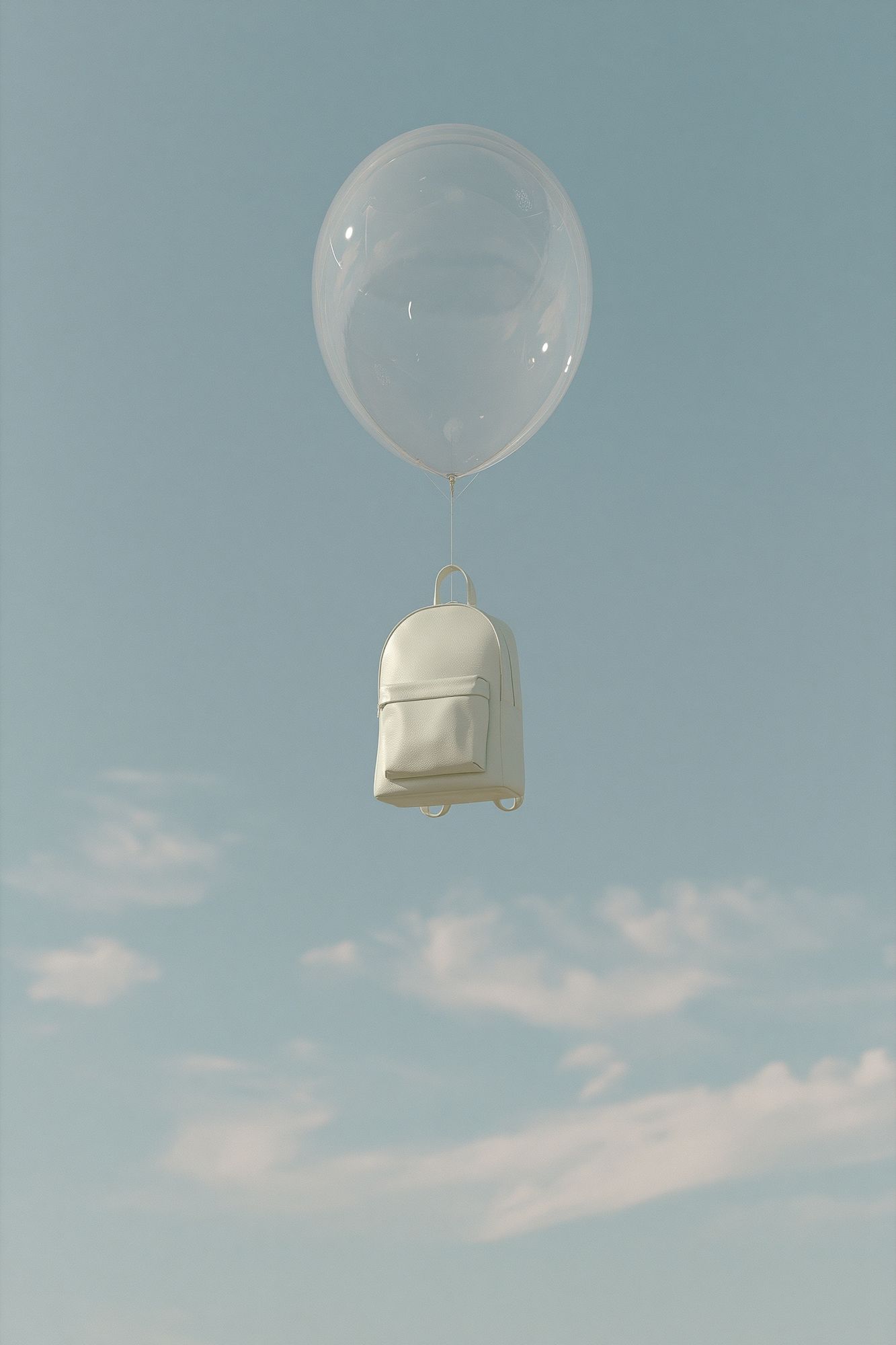Floating Backpack Sky Photography Poster. poster detail