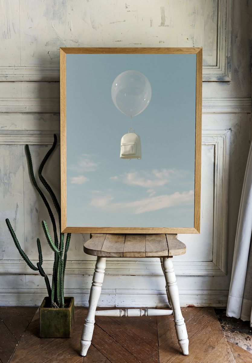 Floating Backpack Sky Photography Poster. — room view 1