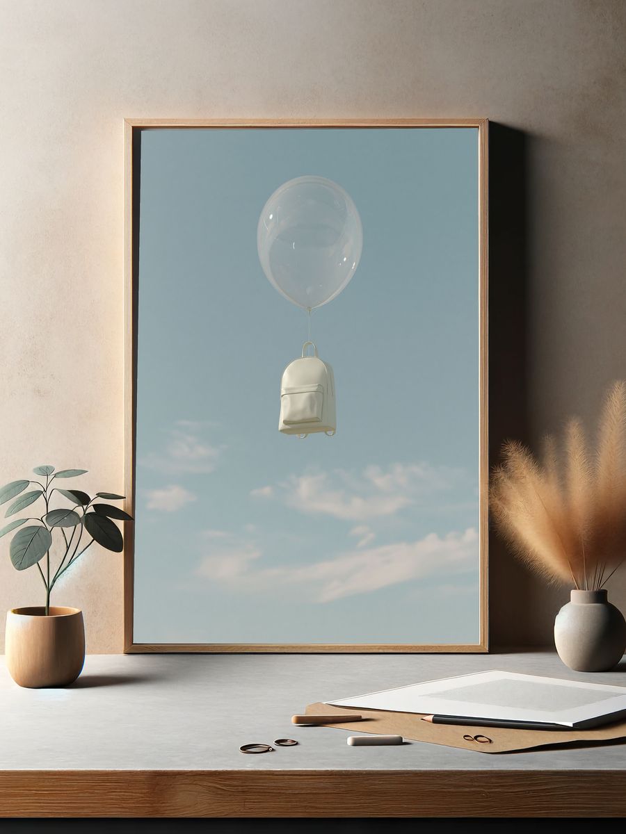 Floating Backpack Sky Photography Poster. — room view 2