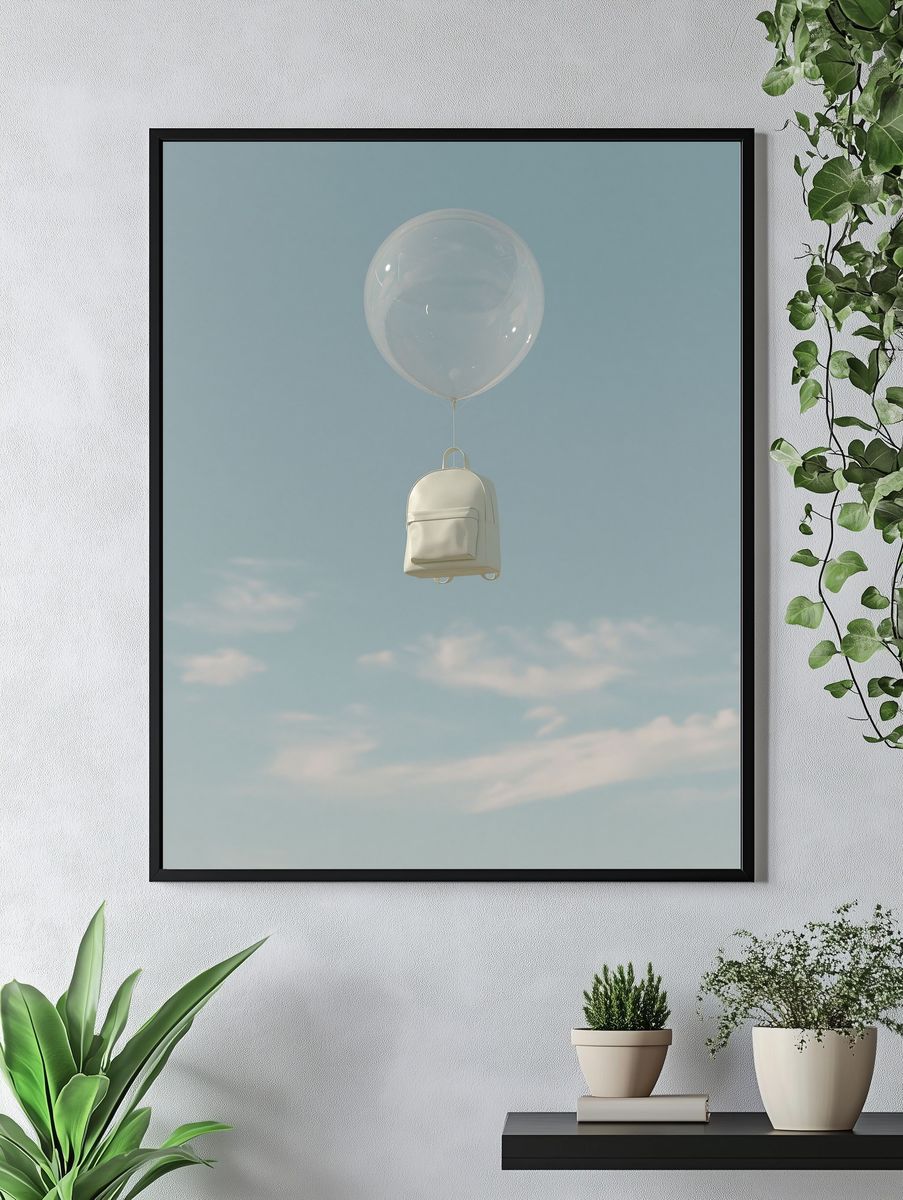 Floating Backpack Sky Photography Poster. — room view 4