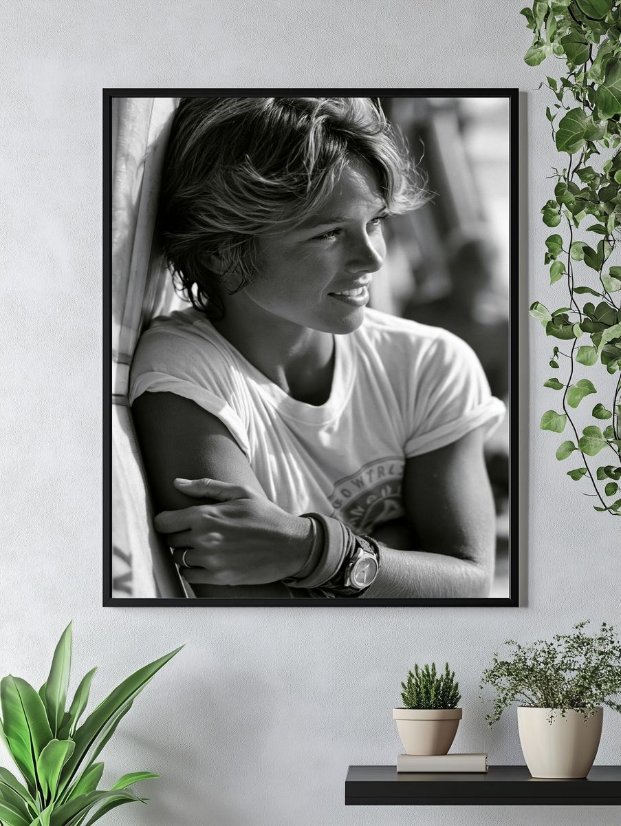 Smiling Woman Portrait Black-White Poster. — room view 4
