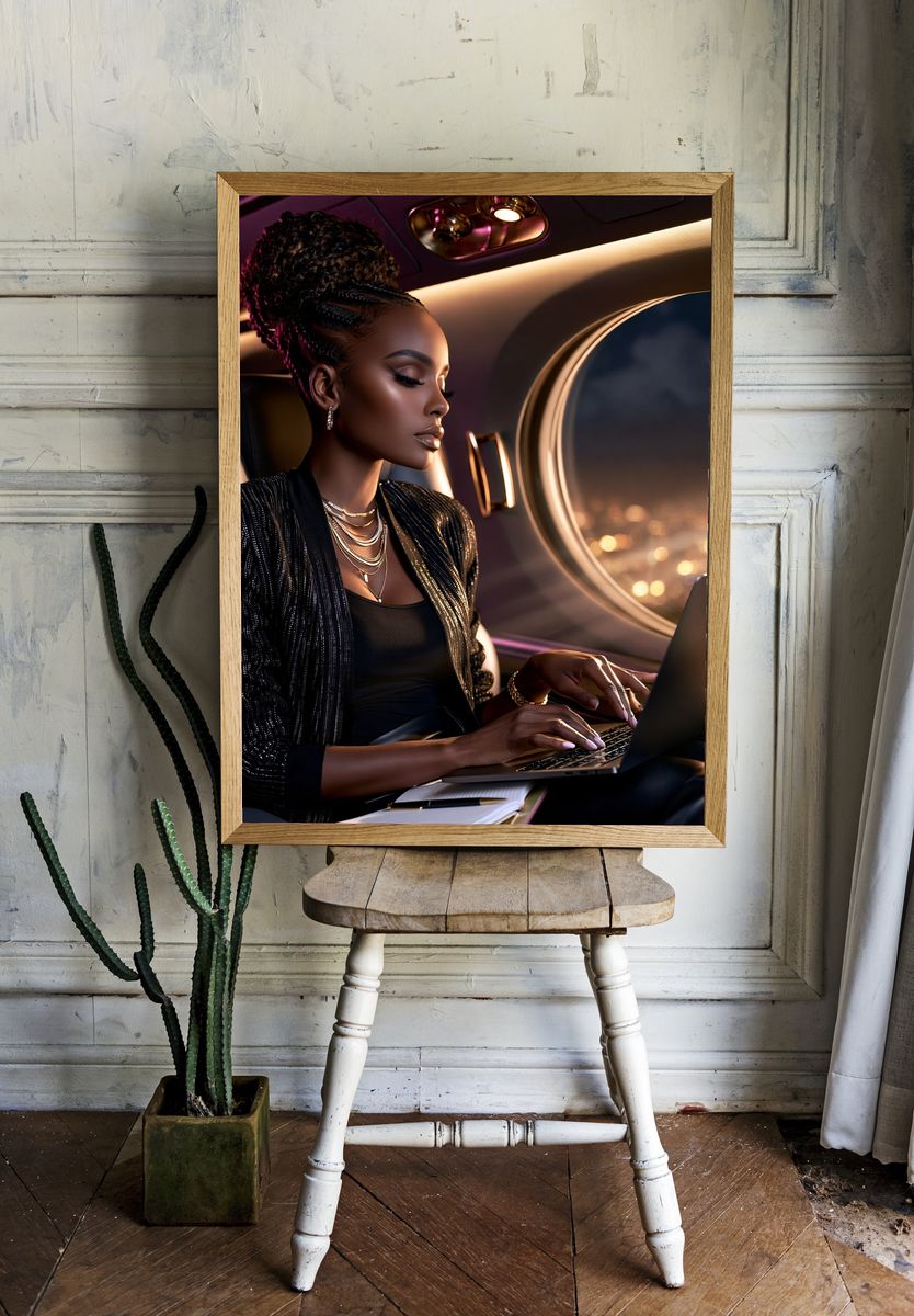 Elegant Woman on Jet Photography Poster. — room view 1