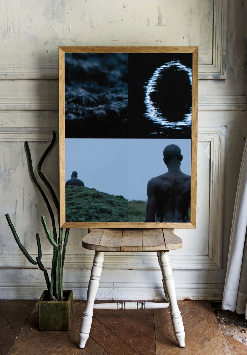 Ethereal Figure in Blue Dusk Print. room preview