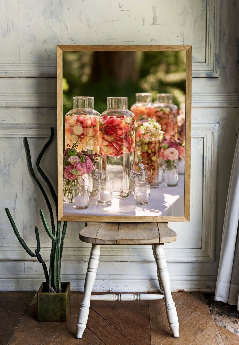 Elegant Fruit Infused Drink Table Photography Poster. room preview