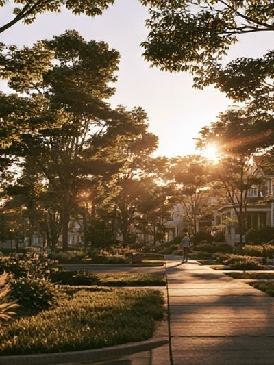 Sunlit Neighborhood Street Photography Poster.