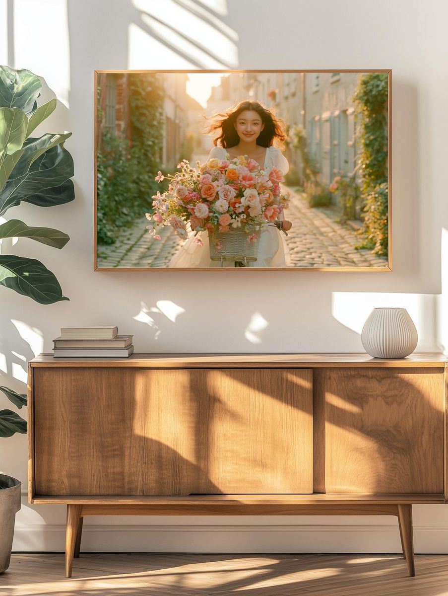Flower Bicycle Portrait Print. — room view 3