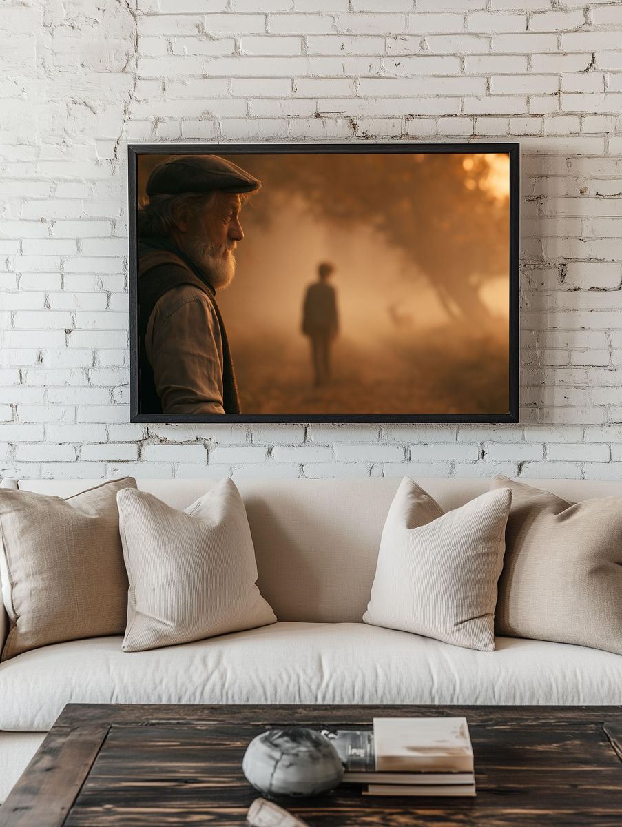 Foggy Sunset Portrait Poster. room preview