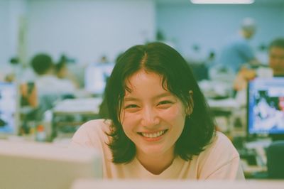 Smiling Woman Office Portrait Print. poster