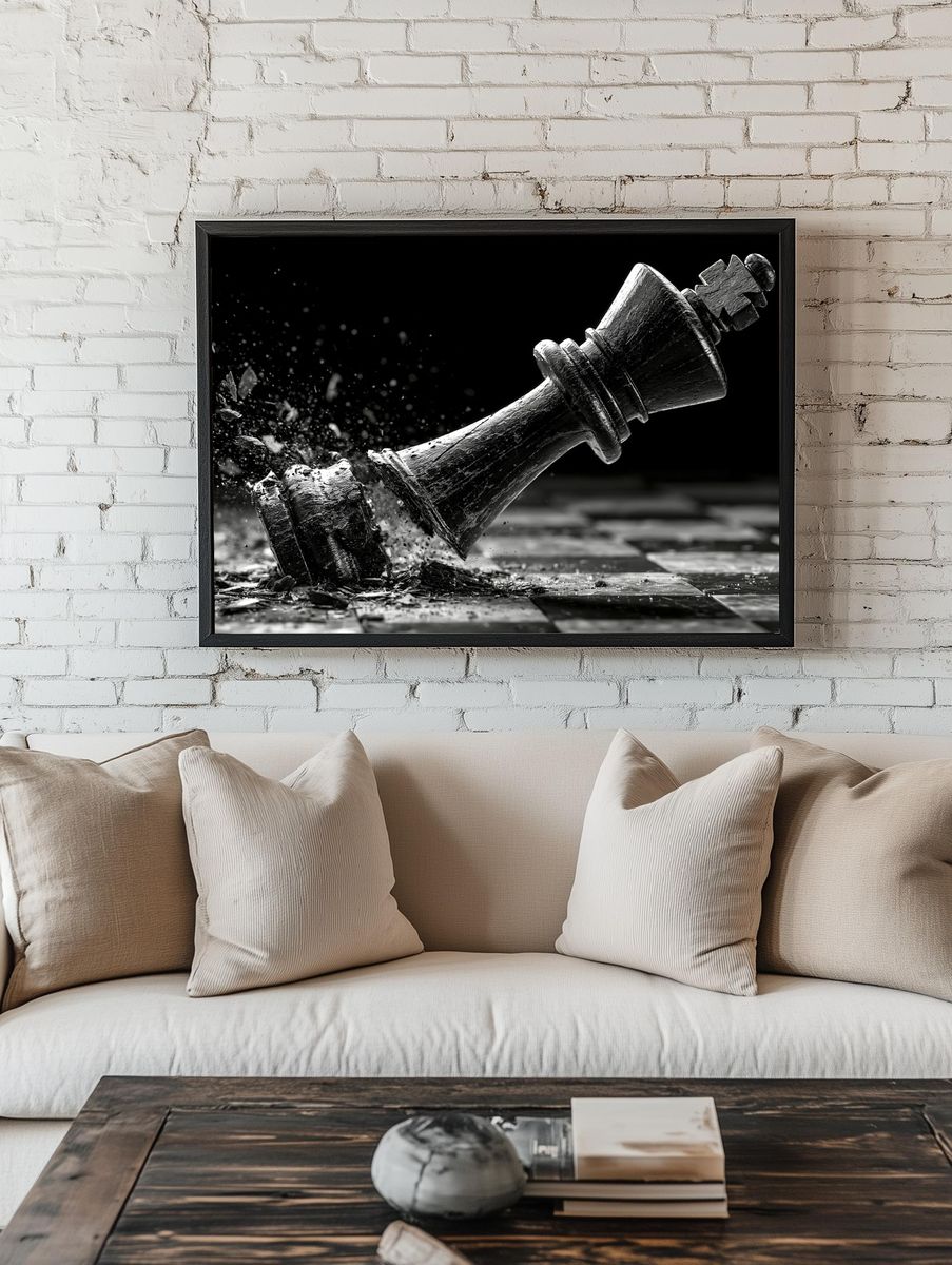 Shattered Chess King Photography Poster. — room view 1