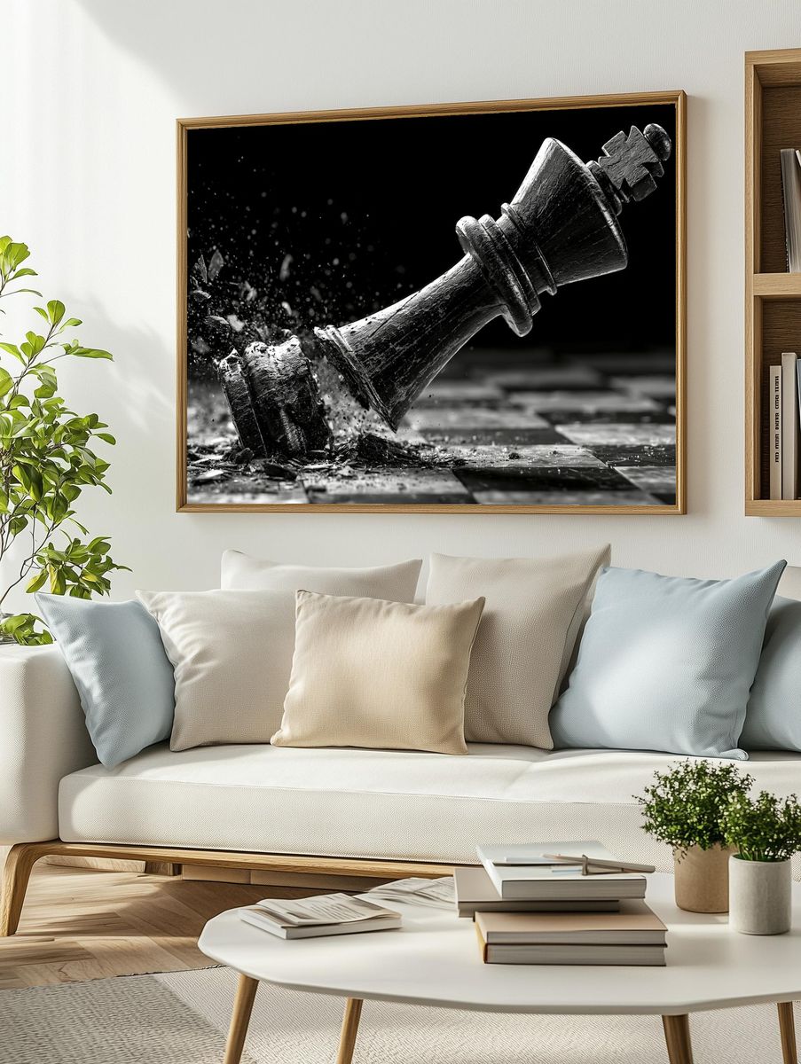 Shattered Chess King Photography Poster. — room view 2
