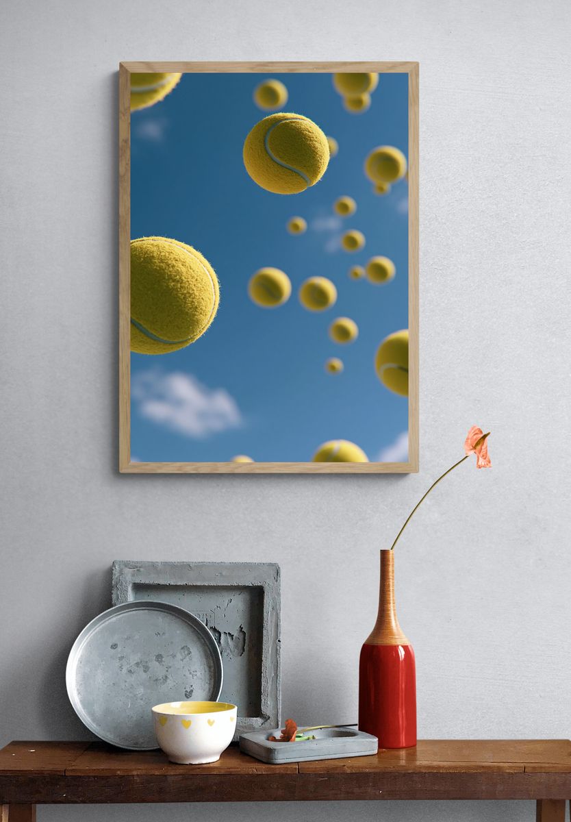 Floating Tennis Balls Photography Poster. — room view 3
