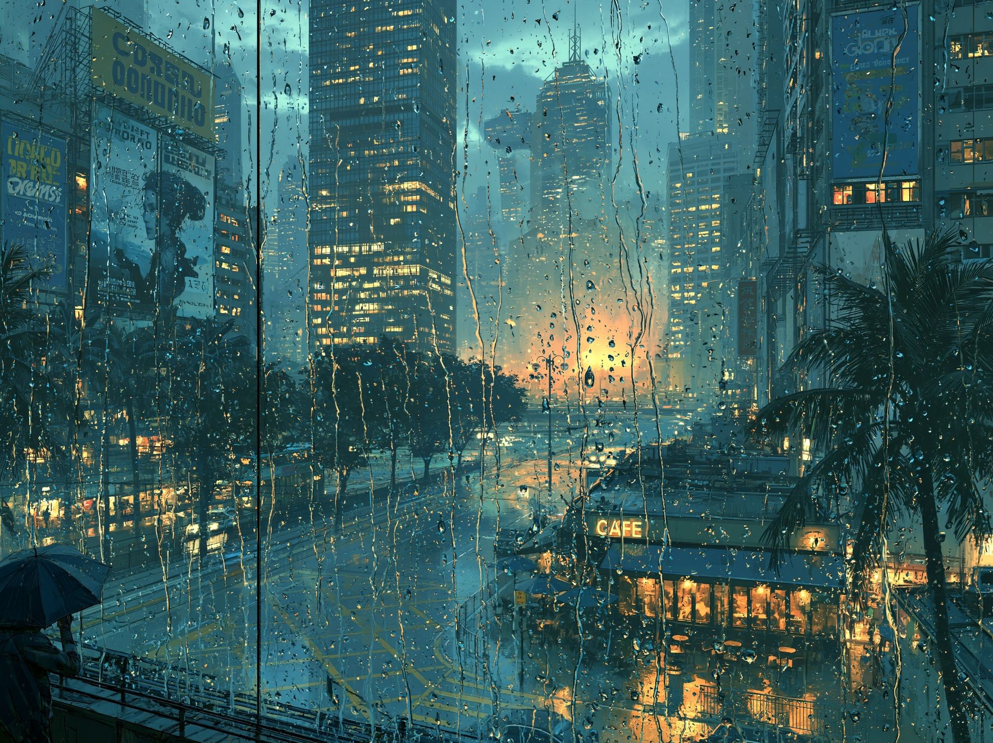 Rainy City Sunset Photography Poster. poster — photography art