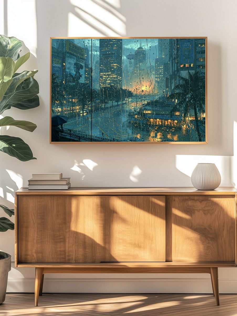 Rainy City Sunset Photography Poster. — room view 3