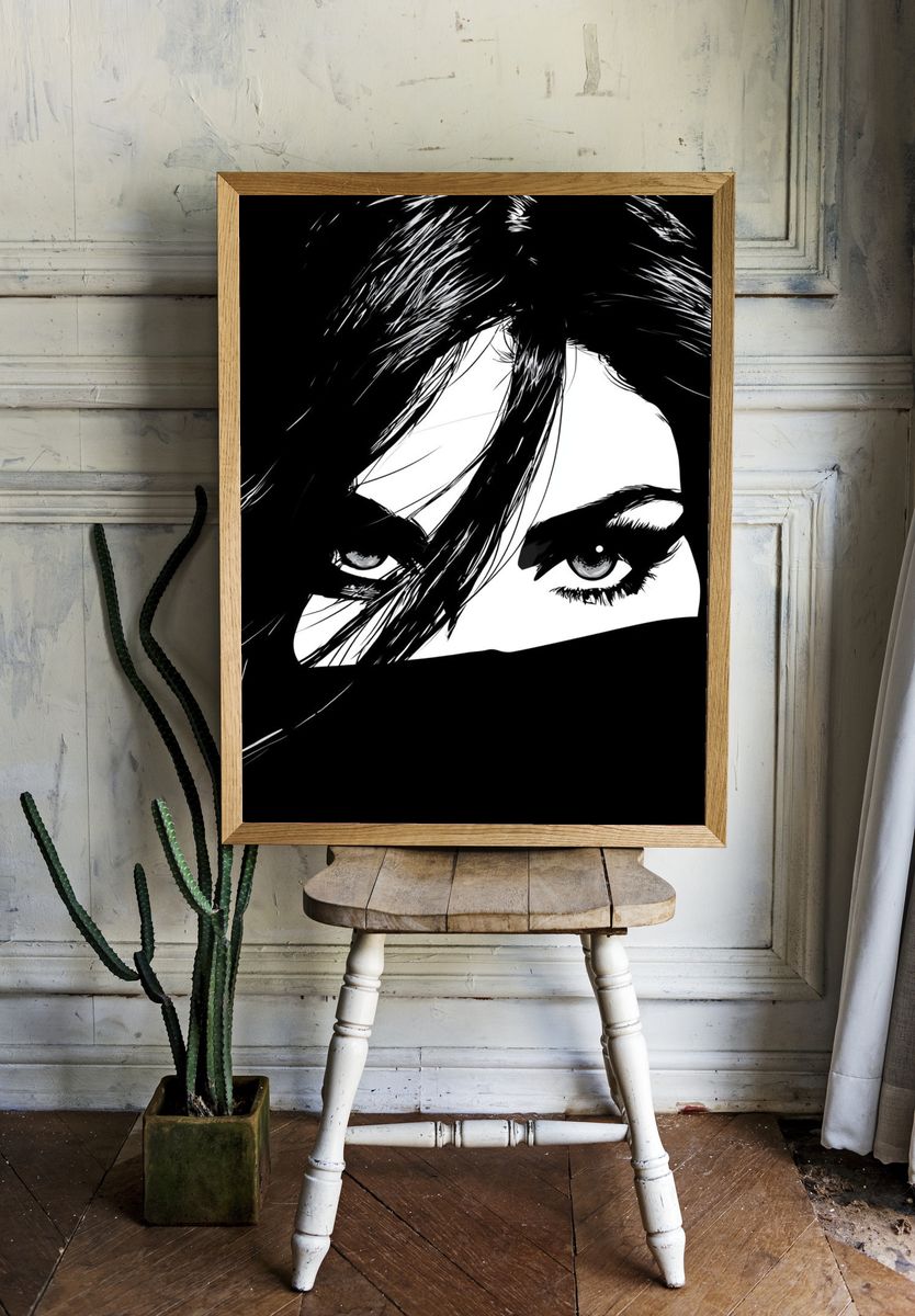 Monochrome Woman Eyes Poster. — room view 1