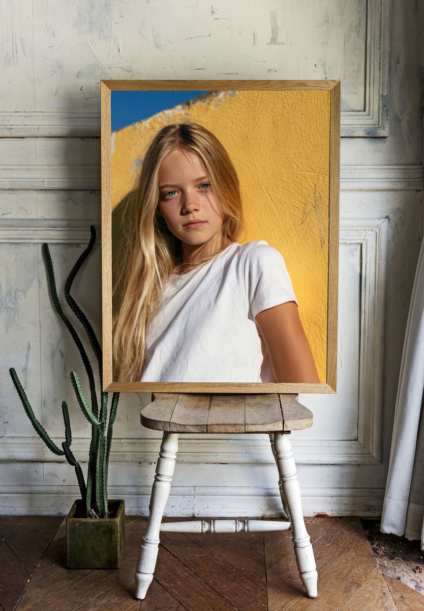 Sunlit Girl Portrait Poster. room preview