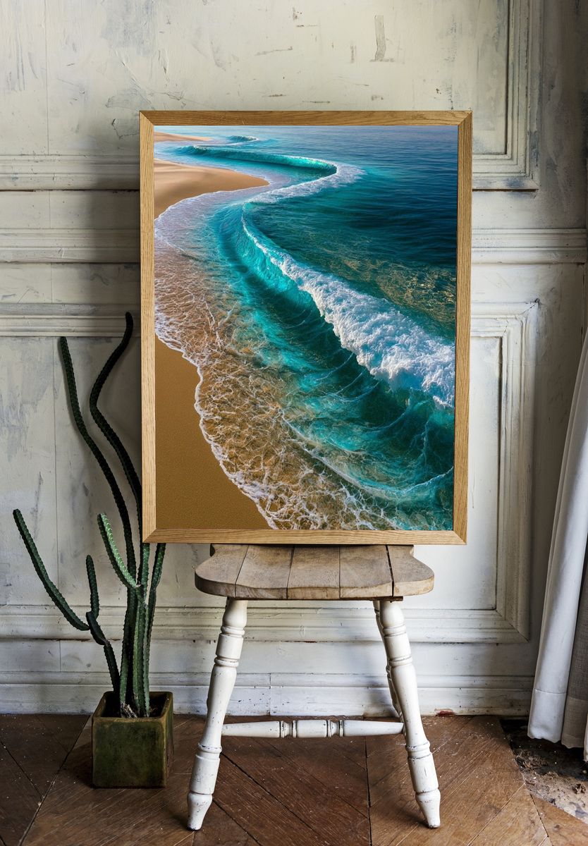 Turquoise Shoreline Photography Poster. — room view 1