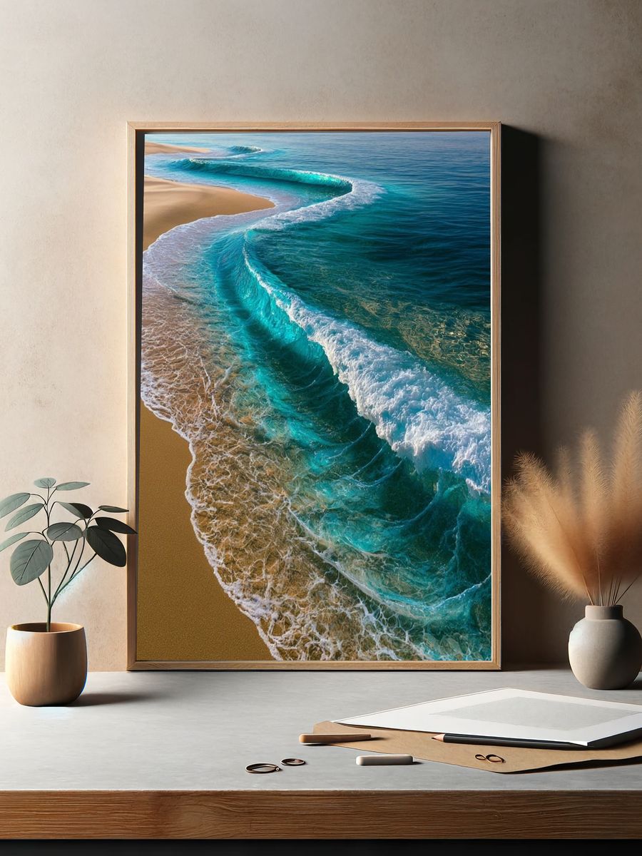 Turquoise Shoreline Photography Poster. — room view 2