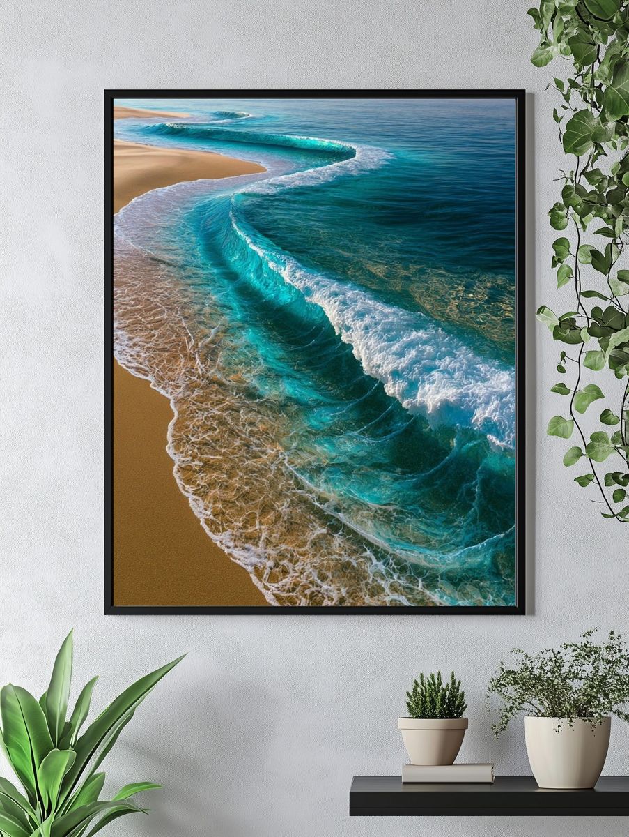 Turquoise Shoreline Photography Poster. — room view 4