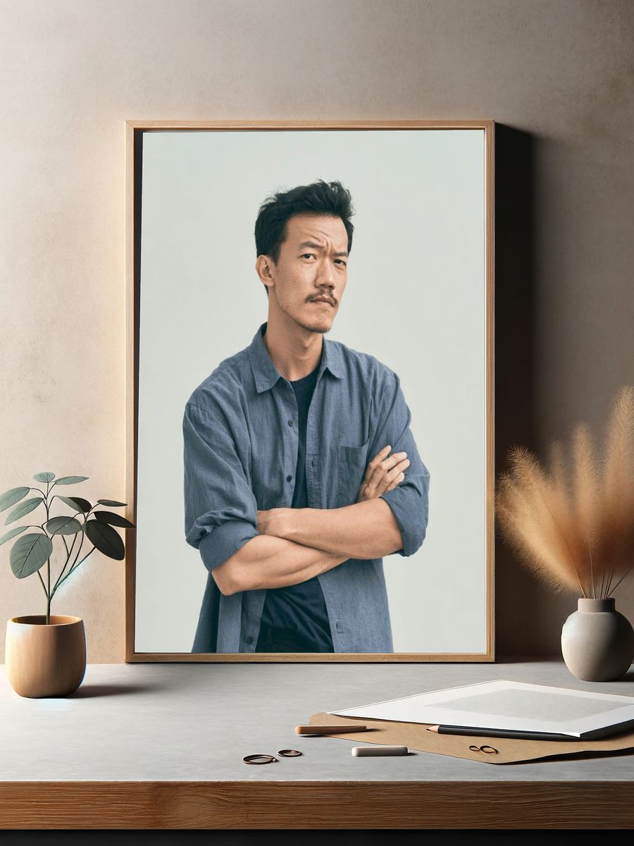 Contemplative Man Portrait Poster. — room view 2