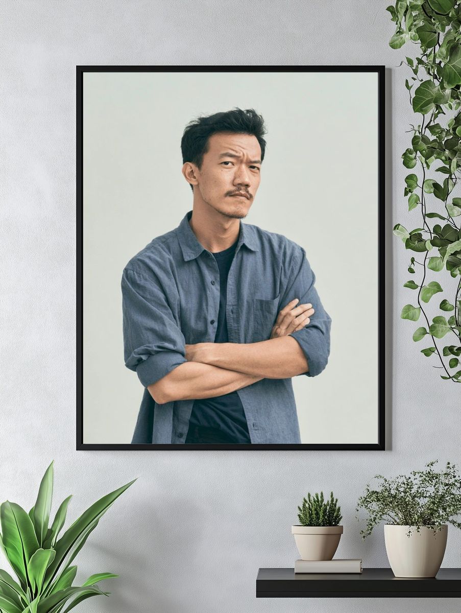 Contemplative Man Portrait Poster. — room view 4