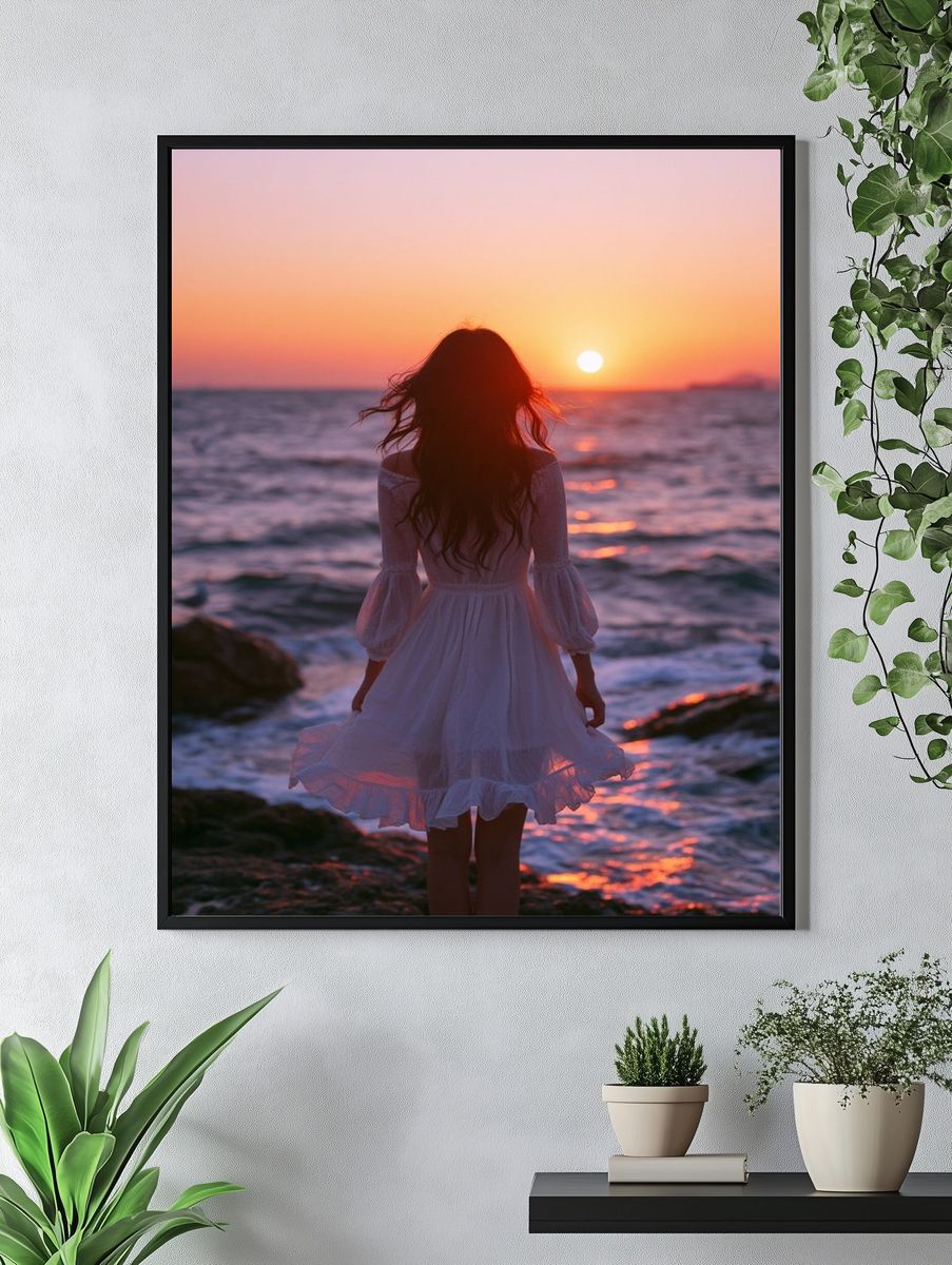 Sunset Seaside Silhouette Photography Poster. — room view 4