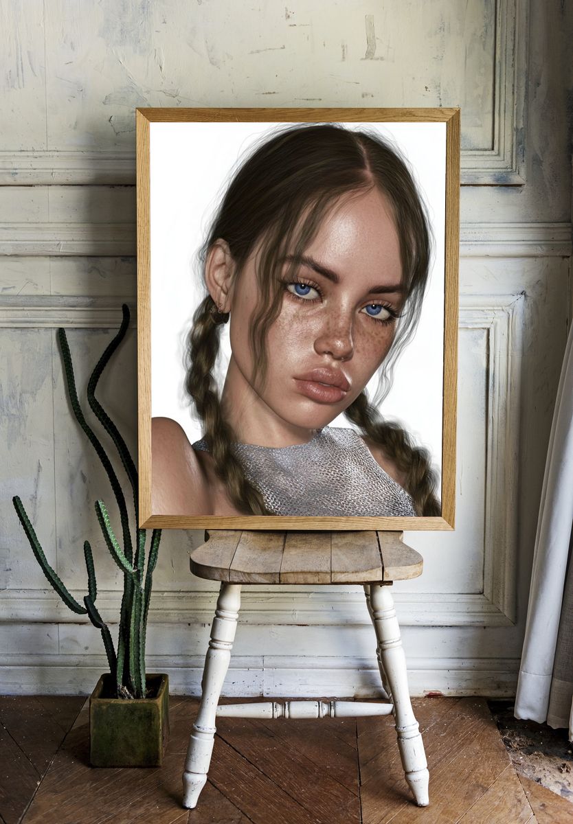 Blue-Eyed Portrait Photography Poster. room preview